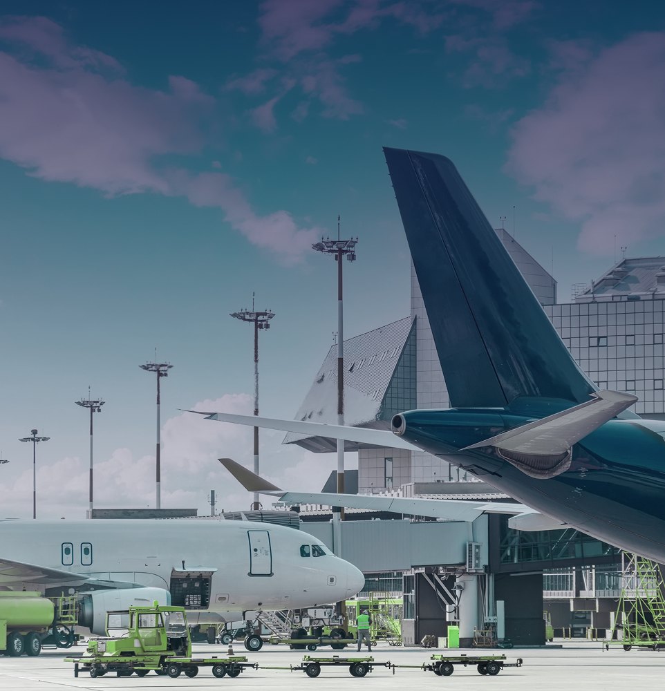 Aircraft on stand at an airport ramp